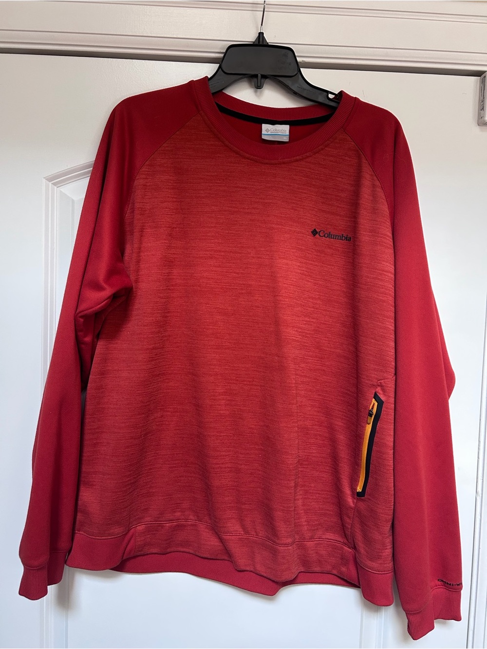 Columbia Men’s XL Orange Crew Neck Pull Over Sweatshirt fleece Zippered Pocket